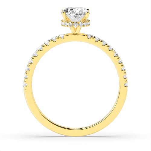 4 Prong Yellow Gold Hidden halo pave set Side Stone Engagement Rings