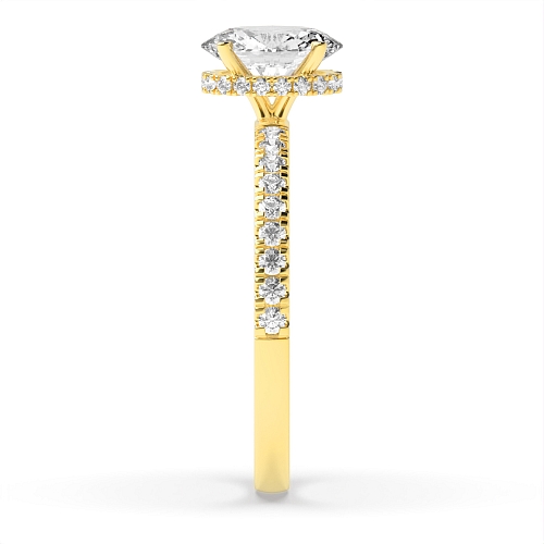 4 Prong Yellow Gold Hidden halo pave set Side Stone Engagement Rings