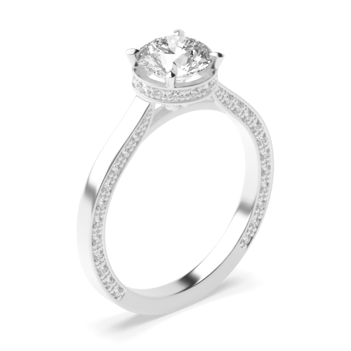 4 Prong Round Modern shoulder hidden halo Side Stone Engagement Ring