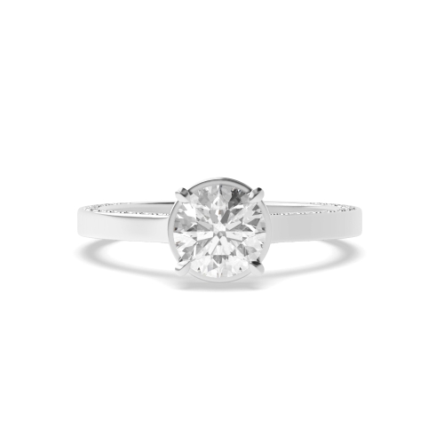 4 Prong Round Modern shoulder hidden halo Side Stone Engagement Ring