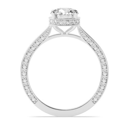 4 Prong Round Modern shoulder hidden halo Side Stone Engagement Ring