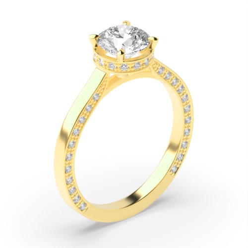 4 Prong Round Yellow Gold Modern shoulder hidden halo Unique Engagement Rings