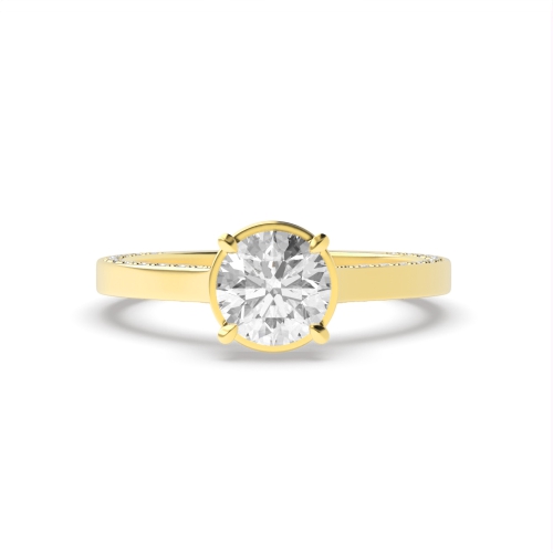4 Prong Round Yellow Gold Modern shoulder hidden halo Unique Engagement Rings