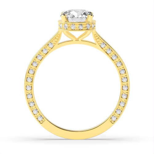 4 Prong Round Yellow Gold Modern shoulder hidden halo Unique Engagement Rings