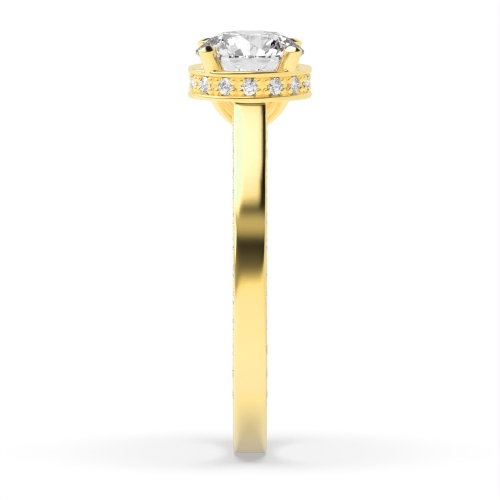 4 Prong Round Yellow Gold Modern shoulder hidden halo Unique Engagement Rings