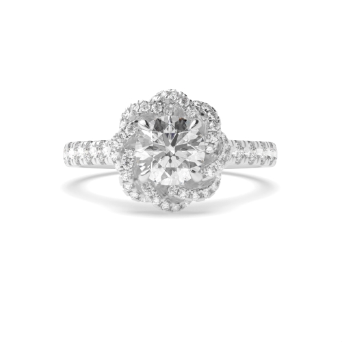 4 Prong Round Twisted Engagement Side Stone Diamond Ring