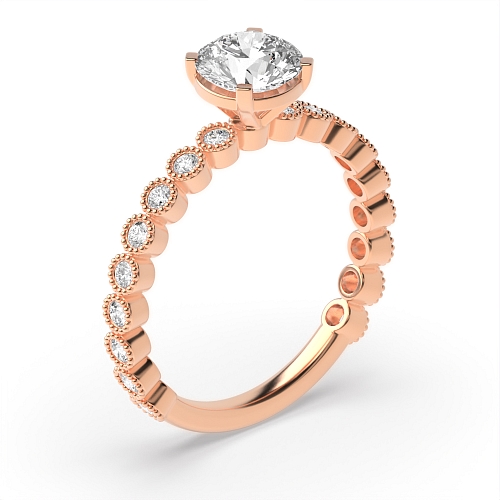 4 Prong Round Rose Gold milligrain bezel set Vintage Wedding Engagement Rings