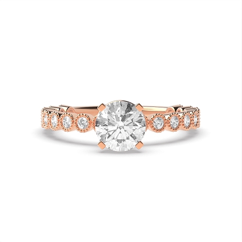 4 Prong Round Rose Gold milligrain bezel set Vintage Wedding Engagement Rings