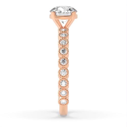 4 Prong Round Rose Gold milligrain bezel set Vintage Wedding Engagement Rings