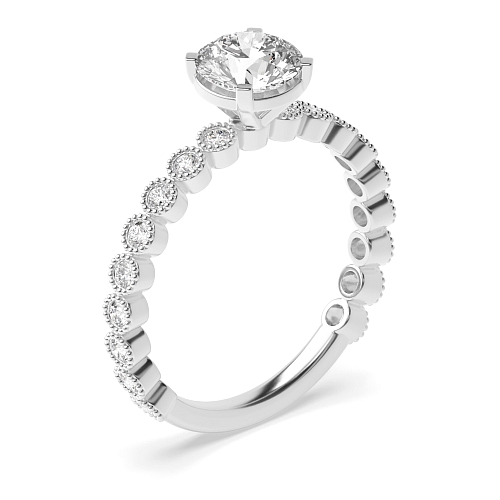 4 Prong Round Vintage milligrain bezel set Side Stone Engagement Rings