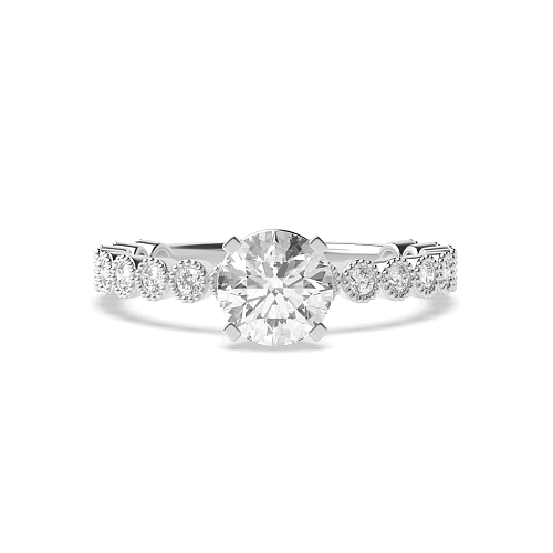 4 Prong Round Vintage milligrain bezel set Side Stone Engagement Rings