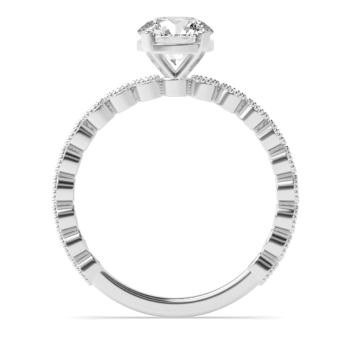 4 Prong Round Vintage milligrain bezel set Side Stone Engagement Rings