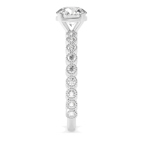4 Prong Round Vintage milligrain bezel set Side Stone Engagement Rings