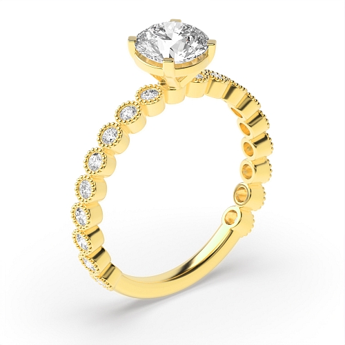 4 Prong Round Yellow Gold milligrain bezel set Vintage Engagement Rings