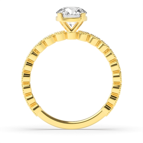 4 Prong Round Yellow Gold milligrain bezel set Vintage Engagement Rings