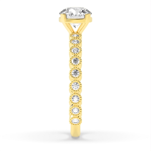 4 Prong Round Yellow Gold milligrain bezel set Vintage Engagement Rings