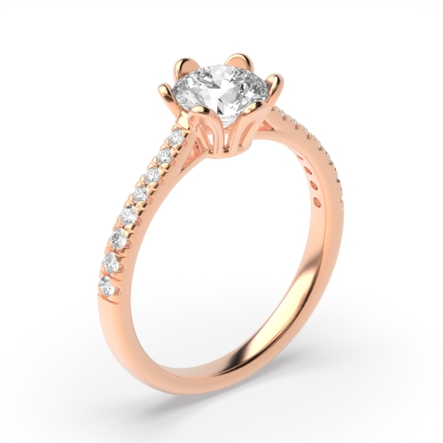 6 Prong Round Rose Gold Floral Engagement Rings