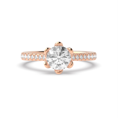 6 Prong Round Rose Gold Floral Engagement Rings