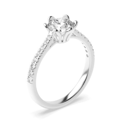 6 Prong Round Floral Side Stone Diamond Ring