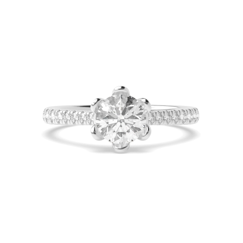 6 Prong Round Floral Side Stone Diamond Ring