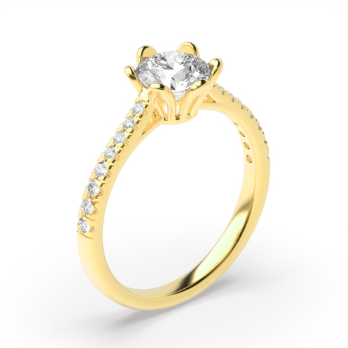 6 Prong Round Yellow Gold Floral Engagement Rings