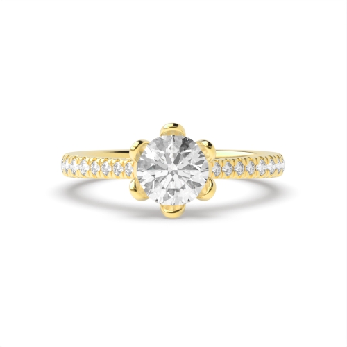 6 Prong Round Yellow Gold Floral Engagement Rings