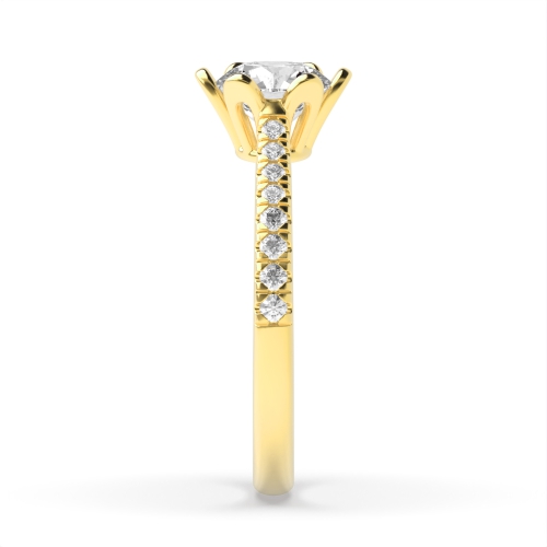 6 Prong Round Yellow Gold Floral Engagement Rings