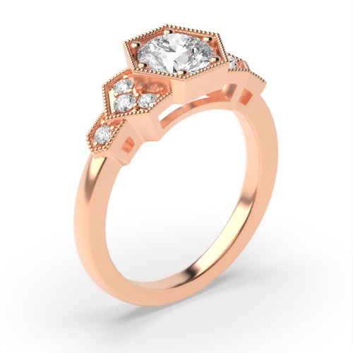 Pave Setting Round Rose Gold Twilight flank Engagement Rings