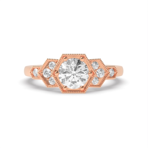 Pave Setting Round Rose Gold Twilight flank Engagement Rings