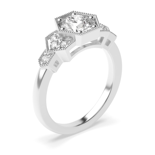 Pave Setting Round Twilight Flank Side Stone Diamond Ring