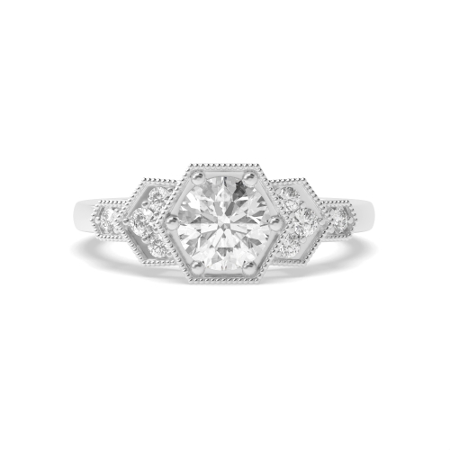 Pave Setting Round Twilight Flank Side Stone Diamond Ring