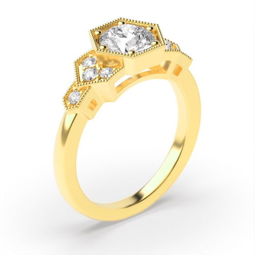 Pave Setting Round Yellow Gold Twilight flank Engagement Rings