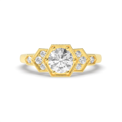 Pave Setting Round Yellow Gold Twilight flank Engagement Rings