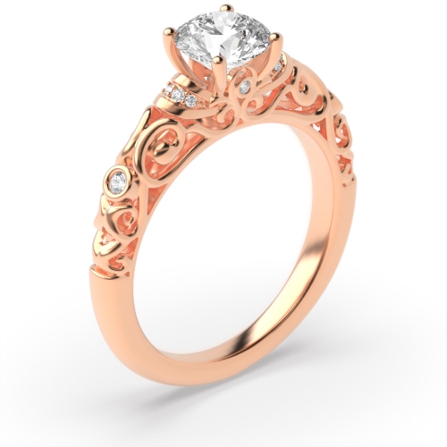 4 Prong Round Rose Gold Vintage Wedding Engagement Rings