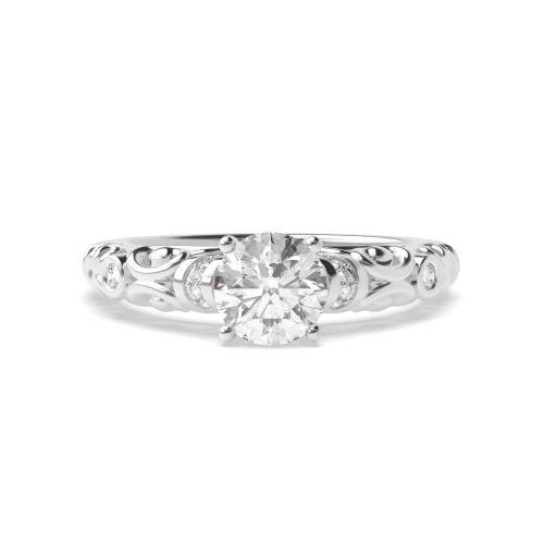 4 Prong Round Vintage Side Stone Diamond Ring