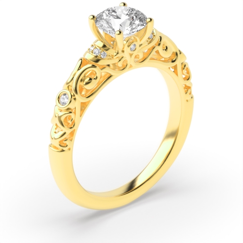 4 Prong Round Yellow Gold Vintage Engagement Rings