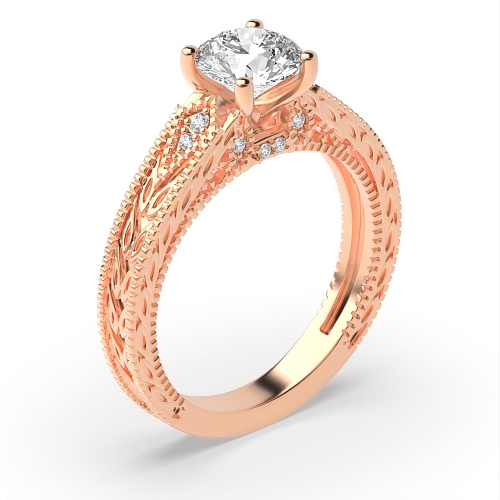 4 Prong Round Rose Gold Heirloom Vintage Wedding Engagement Rings