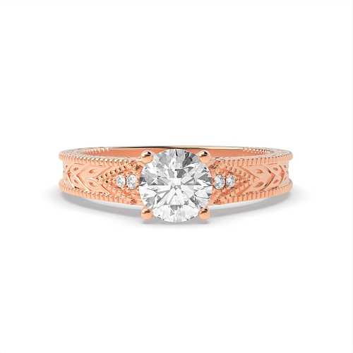 4 Prong Round Rose Gold Heirloom Vintage Wedding Engagement Rings