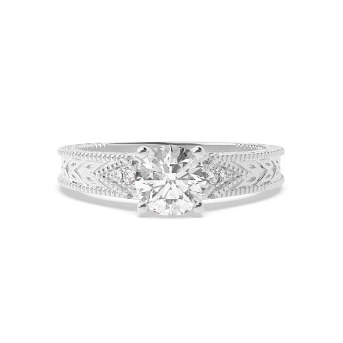 4 Prong Round Heirloom Side Stone Engagement Rings