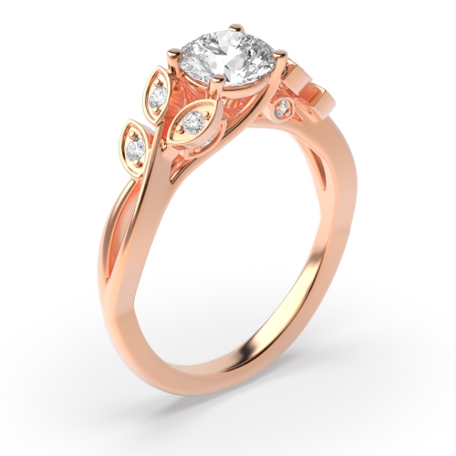 4 Prong Round Rose Gold Designer leafs shoulder Unusual Wedding Engagement Rings