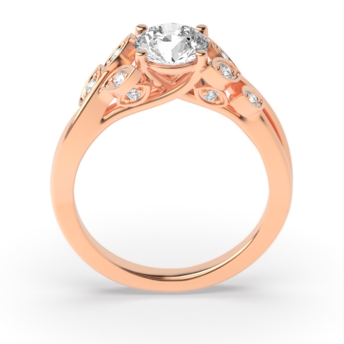 4 Prong Round Rose Gold Designer leafs shoulder Unusual Wedding Engagement Rings