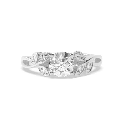 4 Prong Round White Gold Designer leafs shoulder Unique Eternity Bands Engagement Rings