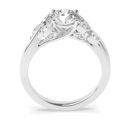 4 Prong Round White Gold Designer leafs shoulder Unique Eternity Bands Engagement Rings