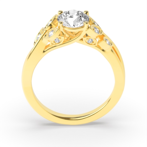4 Prong Round Yellow Gold Designer leafs shoulder Unique Engagement Rings