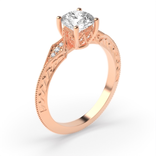4 Prong Round Rose Gold Milligrain antique Unusual Engagement Rings