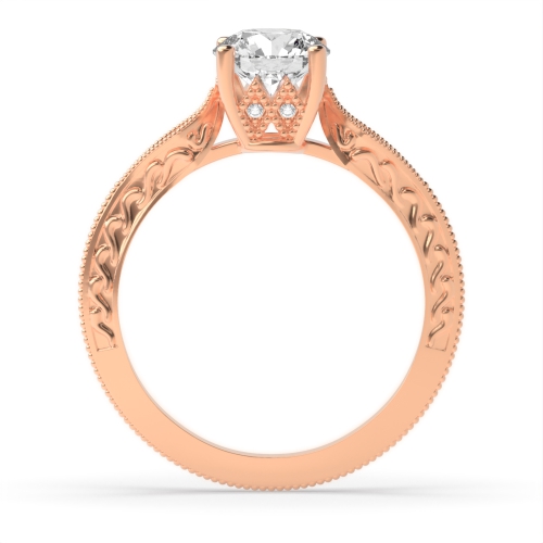 4 Prong Round Rose Gold Milligrain antique Unusual Engagement Rings