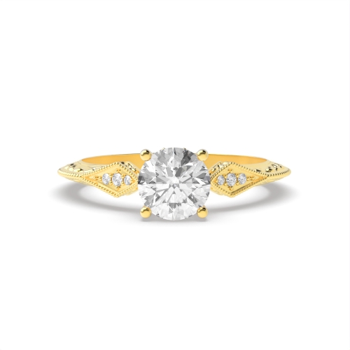 4 Prong Round Yellow Gold Milligrain antique Unique Engagement Rings