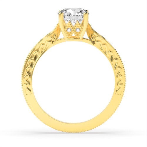 4 Prong Round Yellow Gold Milligrain antique Unique Engagement Rings