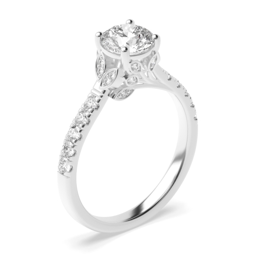 4 Prong Round Starlight Flank Side Stone Diamond Ring