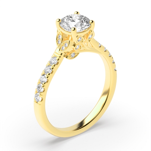 4 Prong Round Yellow Gold Starlight Vintage Engagement Rings